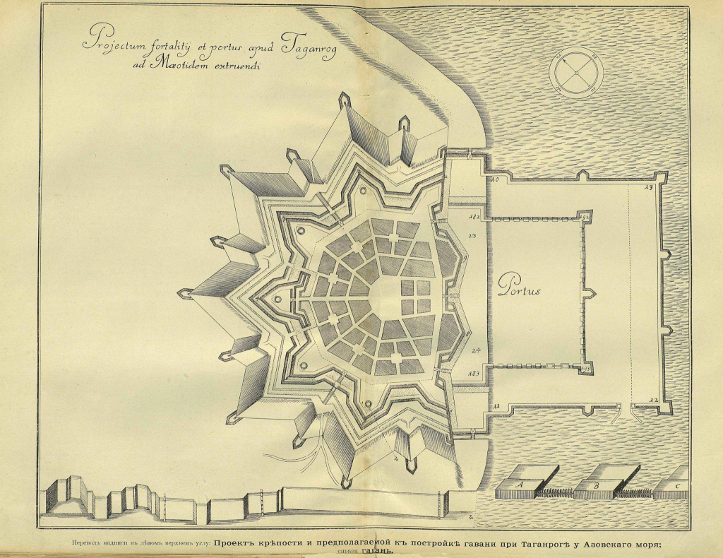 Э.-Ф. Боргсдорф. План крепости и гавани у Таганрога. Проектный чертеж. 1698 г.